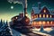 Christmas train going through village. Generative AI