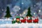 Christmas train in the snow. Holiday card with New Year`s decor