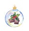 Christmas transparent bauble - holiday chocolate and mistletoe. Watercolor