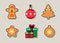 Christmas treats and gifts icons set. Gingerbread man, Christmas cookies, gifts and a shiny Christmas ball