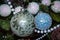 Christmas Tree Background. New Year Banner Composition. Balls On Christmas Tree. New Year Concept. Festive Christmas Decoration.