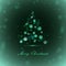 Christmas tree with balls and lights, green background,