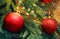 Christmas tree with balls, a luminous garland and beads