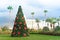 Christmas tree with baubles and palm trees in tropical Florida