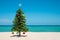 Christmas Tree on the beach. Merry Christmas. Happy New Year. Winter Holidays. Miami Florida vacation. Decorated Christmas tree