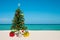 Christmas Tree on the beach. Merry Christmas. Present gift box. Happy New Year. Winter Holidays. Miami Florida vacation