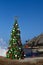 Christmas Tree On Beautiful Tropical Beach Thatched Palm Palapa