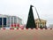 A Christmas tree is being set up in Belarus on October Square in Minsk