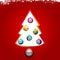 Christmas tree with bingo lottery balls on red background