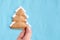 Christmas tree biscuits. White marshmallow. Blue background