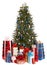 Christmas tree with blue ball, group gift box.