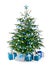 Christmas tree in blue and silver with gift boxes