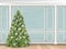 Christmas tree on Blue wall with pilasters background