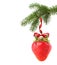 Christmas tree branch with Christmas ball in shape of strawberry