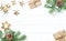 Christmas tree branches gift box stars decoration