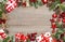 Christmas tree branches gift boxes red decoration Holidays background