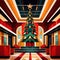 Christmas tree in building lobby, corporate business christmas in luxury retro art deco style