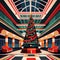 Christmas tree in building lobby, corporate business christmas in luxury retro art deco style