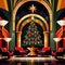 Christmas tree in building lobby, corporate business christmas in luxury retro art deco style