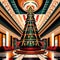 Christmas tree in building lobby, corporate business christmas in luxury retro art deco style