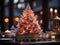 Christmas tree with candles in the interior of the room. Christmas and New Year concept.