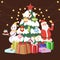 Christmas tree with cartoon Santa claus, gift boxes, light and snowman vector illustration. Presents and decoration