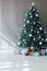 Christmas tree Christmas decoration interior of the white room with postcard gifts