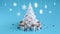 Christmas tree with Christmas lights and gift boxes