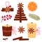 Christmas tree from cinnamon sticks cartoon , Handmade decorations made of spices. Christmas aroma candles