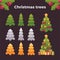 Christmas tree collection. Holiday flat illustration