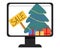 Christmas tree on the computer screen. The sale sign on the computer screen
