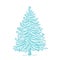 Christmas tree. Conifer. Blue spruce. Frosty winter snow. New year fir-tree postcard background. Hand drawn contour