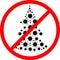 Christmas tree consisting of black coronaviruses behind a forbidden sign.