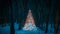 Christmas tree consists of shining blue and orange snowflakes appears and turns round 3D animation