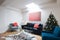 Christmas tree in contemporary living room in Australian home