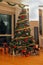 Christmas tree decorated inside living room interior