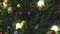 Christmas tree decorated with lights and gifts and golden, silver, colored balls