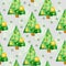 Christmas tree decorated watercolor seamless pattern