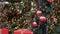 Christmas tree decoration bright red balss. Gleaming, glitter