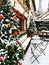 Christmas tree and decoration in front of cafe in Zemun Belgrade Serbia.