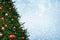 Christmas tree with decoration, light, snow flake. For background,