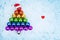 Christmas tree decorations balls LGBTQ community rainbow flag colors, Santa Claus hat, red heart, LGBT pride symbol, New Year