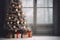 Christmas tree with decorations. Beautiful Christmas gifts under fir tree on floor in room. AI generated