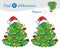 Christmas tree with decorations and gifts. Find 10 differences