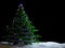 Christmas tree with decorations and snow on isolate black