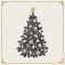 Christmas tree, detailed vintage vector illustration