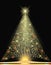 Christmas tree from electronic circuit with glowing star and sparkle lamps. Digital New Year card