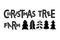 Christmas tree farm lettering with Christmas trees set. Sign for Christmas Tree Farm. Vector illustration. Black and white sketch