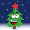 Christmas tree, fir tree with a red star, painted in squares, pixels. Greeting card for the New Year and Christmas. Vector illustr