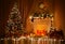 Christmas Tree Fireplace Lights, Decorated Xmas Living Room, Night Interior